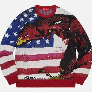 Men's Supreme Digital Flag Red Sweater 2021 SS Size M